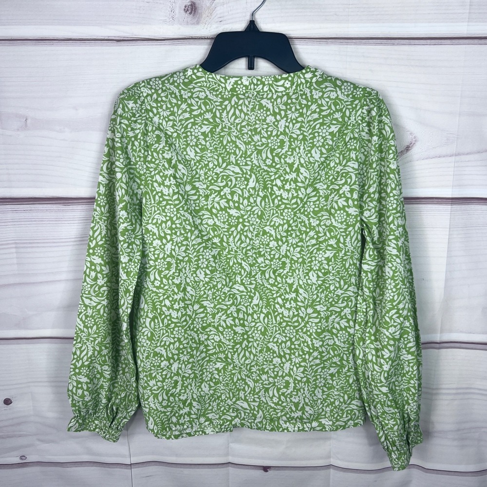 AnyBody Top Womens S Green Floral Blouse Button Up Long Sleeve Cotton Boho Woven - Picture 6 of 7